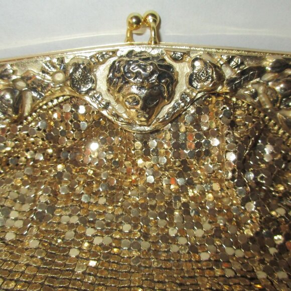RARE Vintage 1930s Whiting & Davis Figural Face Flower Frame Gold Mesh Purse Bag - Picture 11 of 12